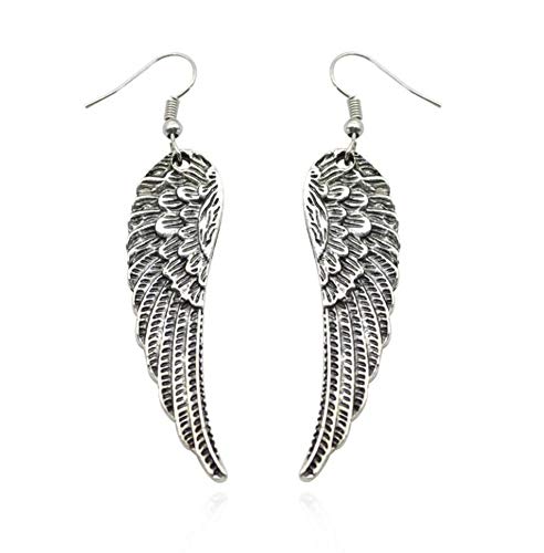 Silver Zinc Alloy Dangle Earrings, Angel Wing Feather Design for Women, Vintage Style, Christmas Jewelry