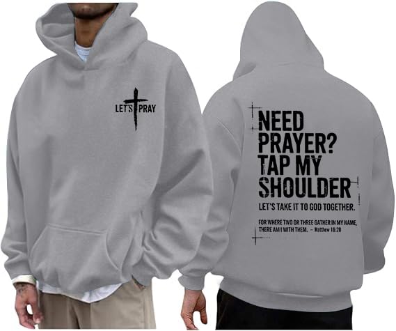 Christian Hoodies for Men Jesus Cross Casual Tops - color: Grey, size: Medium