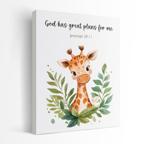 SZERE Woodland Nursery Animals Bible Verse Canvas Wall Art Decor Prints Posters, Cute Baby Giraffe Forest Nursery Room Bedroom Bathroom Playroom Wall Art Decor for Nursery Kids Teen Girls Gifts, Christian Psalm 91 Wall Art Classroom Wall Decor, Canvas Fra