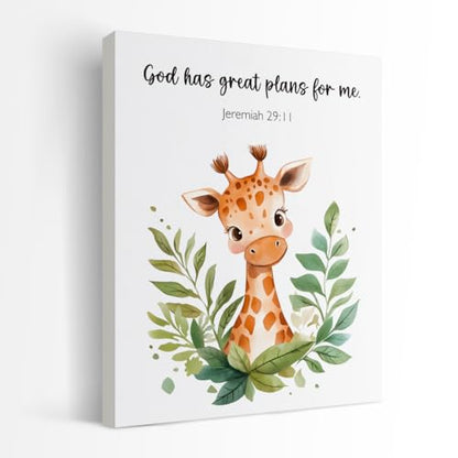 SZERE Woodland Nursery Animals Bible Verse Canvas Wall Art Decor Prints Posters, Cute Baby Giraffe Forest Nursery Room Bedroom Bathroom Playroom Wall Art Decor for Nursery Kids Teen Girls Gifts, Christian Psalm 91 Wall Art Classroom Wall Decor, Canvas Fra