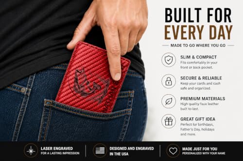 LaserGram Personalized Wallet, Christian Cross (Carbon Fiber Red) - color: Carbon Fiber Red