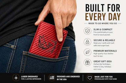 LaserGram Personalized Wallet, Christian Cross (Carbon Fiber Red) - color: Carbon Fiber Red