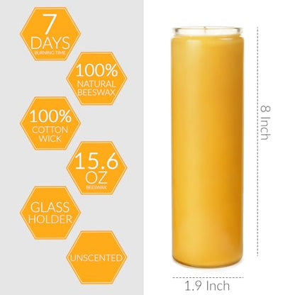 TELOSMA 7 Day Pure Beeswax Devotional Memorial Candles - 3 Pack Unscented