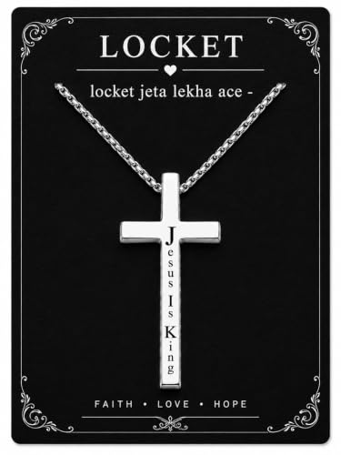 Engraved Cross Necklace for Men, Women & Boys & Girls Cross Necklace, Stainless Steel Cross Pendant Necklace, Faith & Inspiration Christian Jewelry Gift - color: Jesus Is King