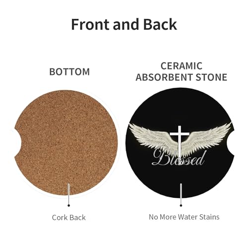 Blessed Cross Wing Car Cup Holder Coasters 2 Pack 2.63" for Women - color: White