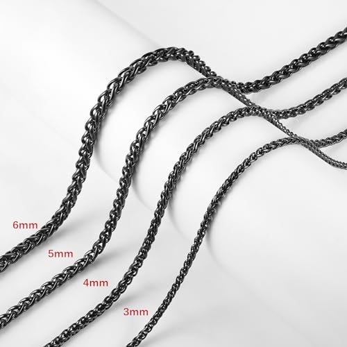HZMAN Stainless Steel Wheat Chain for Men Women，Waterproof Necklace - color: 4mm Black, size: 28In