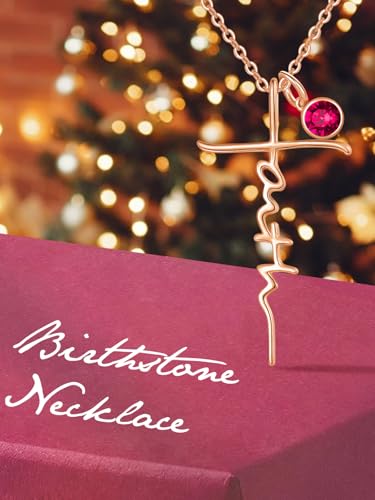 Faith Necklace White/Rose/Gold Birthday Gifts for Wife Her - color: Rose Gold-07-July