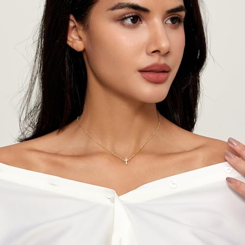 Zeffy Cross Necklace for Women,18K Gold/Silver Plated Tiny Cubic Zirconia Cross Pendant Necklace for Women Simple Layered Cross Necklaces for Women - color: Gold Tiny Cross