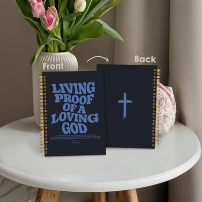 Christian Journal, Bible Study Notebook, Bible Notebooks for Note Taking, Church Hardcover Spiral Notebook for Women Man 5.5x8.3 - Blue - color: Living Proof of a Loving God - Blue
