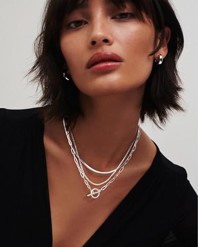 Freekiss 3-Piece Layered Toggle Necklace for Women - color: 3-Piece Paperclip Silver