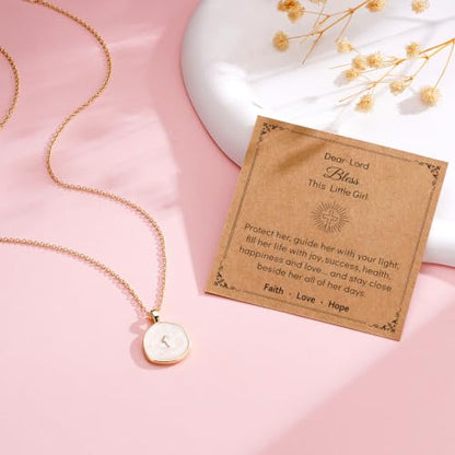 Cross Necklace for Granddaughter Daughter Jewelry Gifts - color: White, style: Bless