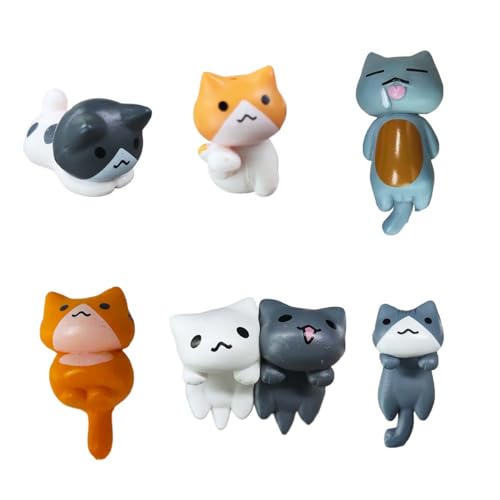 6PCS Car Cute Cat Decorations, Fun Car Rear View Mirror Ornaments, Cat Figurines Set Dashboard Decorations, Universal Auto Interior Accessories for Vehicle Home Desk Office (6PCS) - size: 6PCS