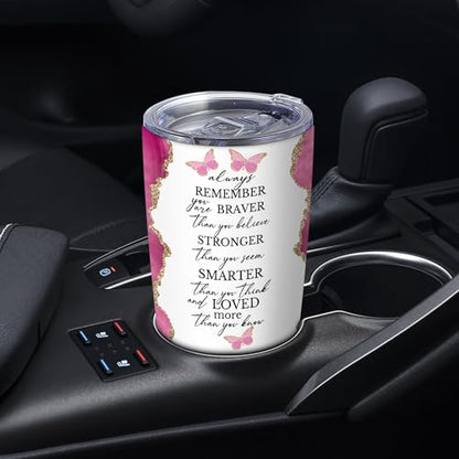 20oz Pink Agate Butterfly Brave Insulated Stainless Steel Tumbler with Lid - color: 1 Count (Pack of 1)-Always remember