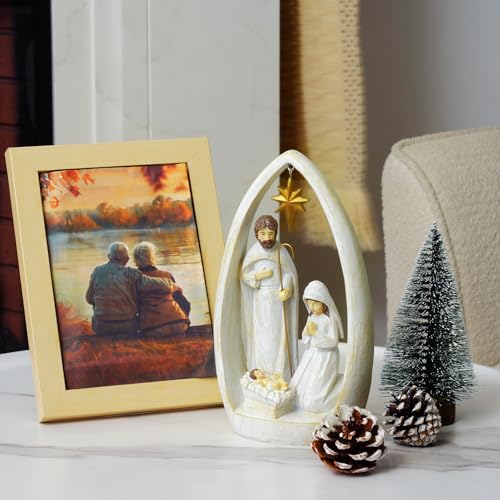 Nativity Sets for Christmas Holy Family Scene Gifts Religious Christian Holidays Decor Indoor Tabletop Resin Statue Figurines Decorations Collection 8.8" H (White) - color: White