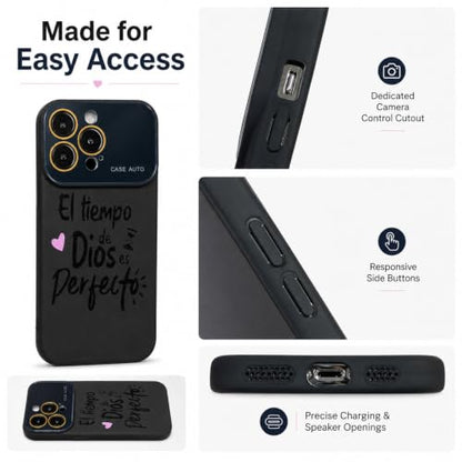 for iPhone 17 Pro Max Case God's Timing is Perfect Spanish Bible Verse Phone Case, Full Camera Lens Protection, Shockproof Drop Resistant Durable Cover (Black, iPhone 14 Pro Max) - color: black, size: iPhone 14 Pro Max