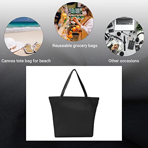 Tote Bag, 17.75x13.75in, 1pcs Black Canvas, Zippered, Reusable, Unisex, All Ages - color: 1pcs Black, size: 17.75"x13.75"