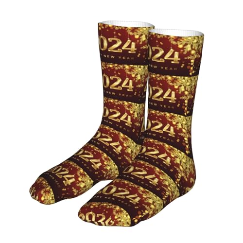 Happy New Year 2024 Unisex Sports Socks - Winter Casual Dress Fashion Socks - color: Happy New Year 2024 Glitter Pattern