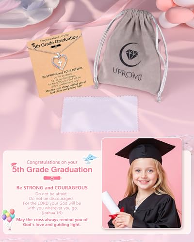 UPROMI Cross Necklace for Girls Back to School Baptism Graduation Gifts - style: 5th Grade Graduation