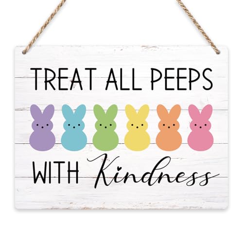 Easter Decoration Happy Easter Wall Decor Easters Bunny Decor Gift for Teacher, Wooden Sign Wall Art Decor for Farmhouse Home Porch Bedroom Living Room Office-Treat All Peeps With Kindness - color: Treat All Peeps With Kindness