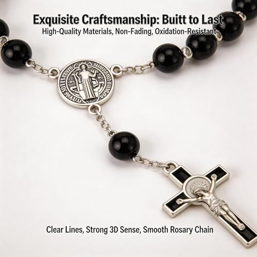 Steering Wheel Rosary Charm Accessory, Virgin Mary Cross Pendant, Steering Wheel Chain, Rearview Mirror Hanging Ornament, Car Rosary for Automotive Protection Charm Decor (Black) - color: Black