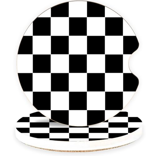 Ceramic Car Coasters – Absorbent Car Cup Holder Coaster Set for Women, Cute Aesthetic Car Accessories for Girls, 2 Pack (Black) - color: Black