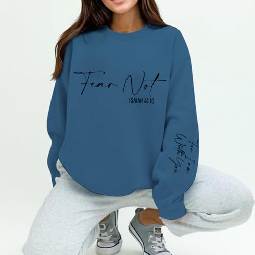 KEEVICI Christian Jesus Faith Sweatshirts for Women Religious Bible Verse God Sweatshirt Graphic Inspirational Cotton Hoodies - color: Gray Blue, size: Small