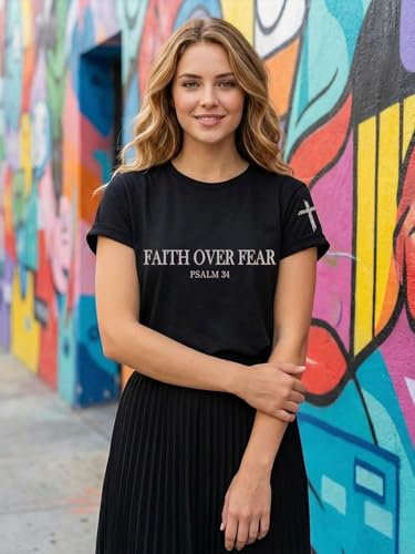 Christian Shirts for Women Religious Faith Shirt Jesus Cross Casual Tops - color: Black-d, size: Large