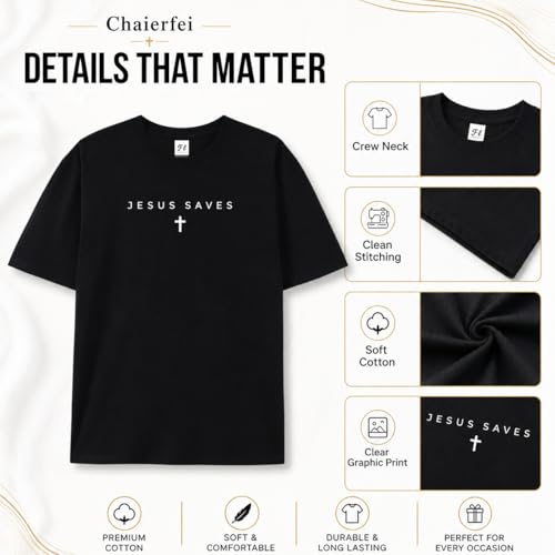 Christian Jesus Saves Cross T Shirt Subtle Minimal Religious Faith Tee Bible Verse Scripture Christian Clothing Unisex - color: Black, size: XX-Large