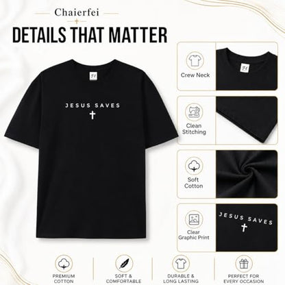 Christian Jesus Saves Cross T Shirt Subtle Minimal Religious Faith Tee Bible Verse Scripture Christian Clothing Unisex - color: Black, size: X-Large