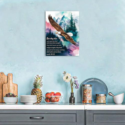 Christian Wall Art Eagle Pictures Isaiah 40 31 Bible Verse Wall Art 12x16" - color: Christian01, size: 16"L x 12"W