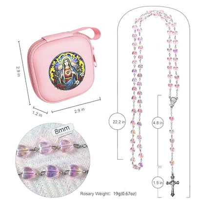 Handmade Rosary Beads for Women, Elegant Catholic Gifts for First Communion, Confirmation & Spiritual Prayer, Unique Beaded Rosary Necklace with Zippered Case - color: Pink - Immaculate Heart of Mary