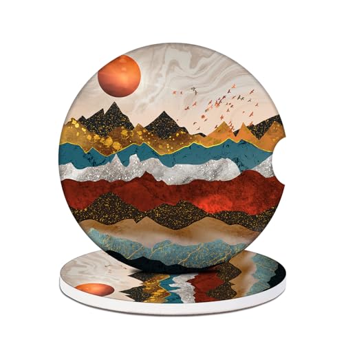 Cup Holders Car Coasters - Mountain Sunset Absorbent Ceramic Coaster, Drink Cup Holder Coasters, Auto Accessories for Women & Men, Pack of 2 - color: Mountain Sunset