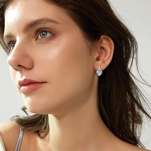 Celtic Trinity Knot Earrings for Women 925 Sterling Silver Triquetra Knot Leverback Abalone Shell Irish Jewelry Tree of Life Gift - style: cross