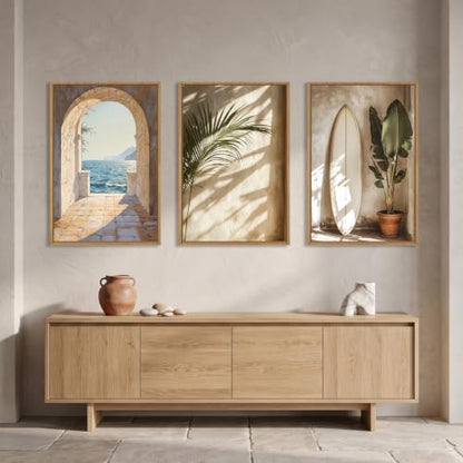 Large Coastal French Landscape Framed Canvas Wall Art Set -24"x36"x3 - color: French Landscape Wall Art, size: 24"L x 36"W