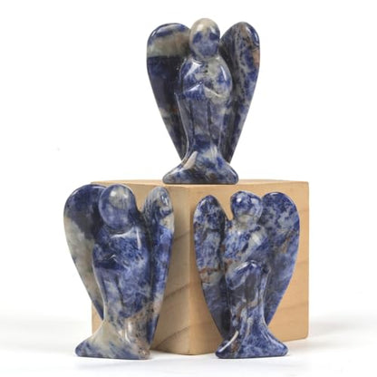 Justinstones Carved Blue Sodalite Gemstone Peace Angel Pocket Guardian AngelHealing Statue 2 inch - color: Blue Sodalite