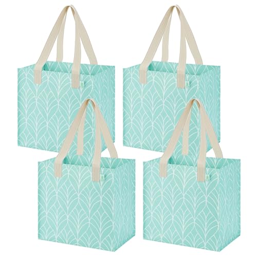 VENO 4 Pack Large Grocery Bag Reusable Shopping Bags with Hard Bottom - color: Evergreen