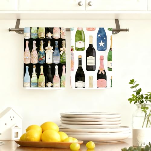 Champagne Kitchen Towels Set of 4, Decorative Bar Cart Dish Towels - color: Colorful Champagne