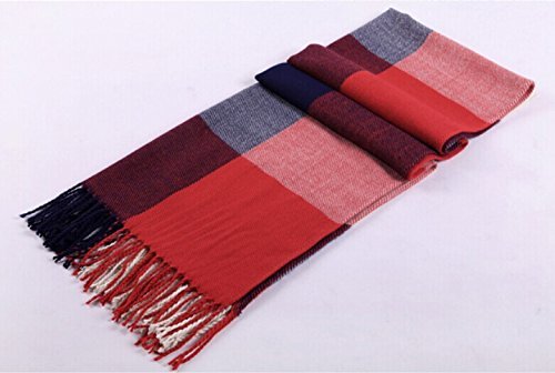 Wander Agio Women's Fashion Long Shawl Big Grid Winter Warm Lattice Large Scarf - color: Orange Red
