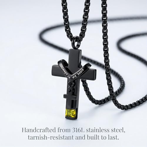 YOUFENG Birthstones Urn Necklaces for Ashes Cross Cremation Pendant Urns for Human Ashes Memorial Keepsake Locket Jewelry - style: November-birthstones