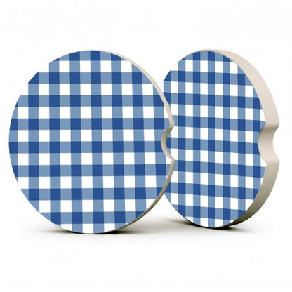 Blue Buffalo Plaid Car Coasters Set of 2, Coquette Preppy Cup Holders, 02 - color: Blue Buffalo Plaid