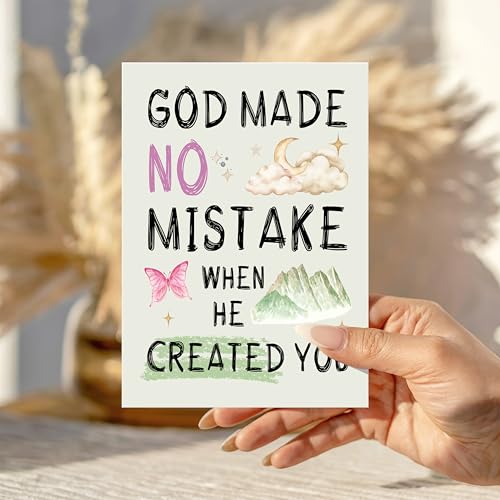 God Made No Mistake When He Created You Card Inspirational Christian Encouragement Cards Faith Affirmation Gift for Friend Bestie Prayer Partner Family Coworker Spouse - color: God Made No Mistake