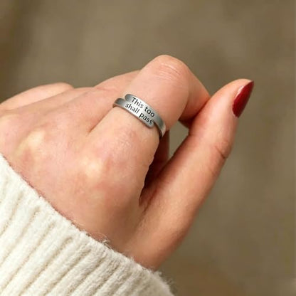 Faith Over Fear Cross Inspirational Rings for Women Daughter, Christian Blessed Hope Love Encouragement Rings Adjustable Open Tiny Purity Wrap Thumb Cross Ring Jewelry Graduation Cocktail Party - color: This Too Shall Pass Silver