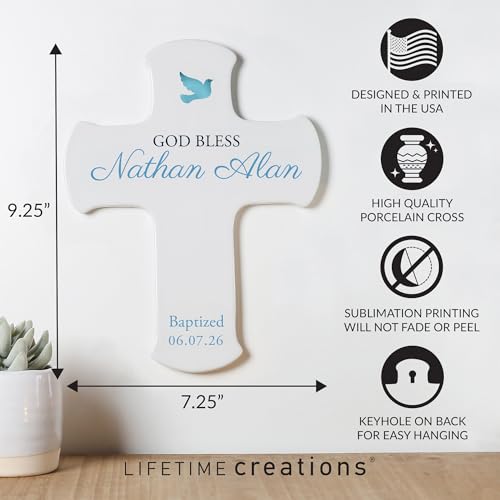 Baptism Wall Cross Personalized, Baptism Gifts for Baby Boy, 9 Inch - color: Blue