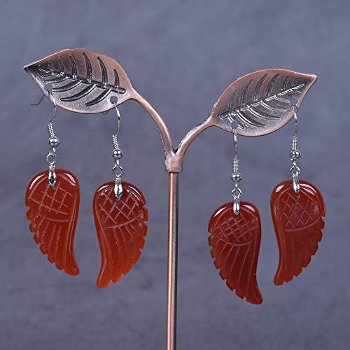 Gemstone Crystal Healing Reiki Chakra Handmade Angel Wing Dangle Earrings - color: Red Agate