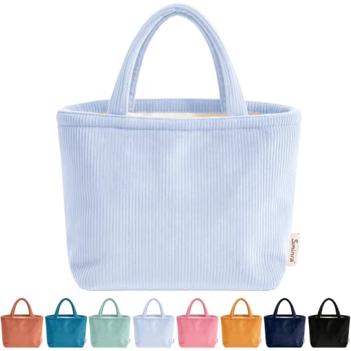 Sminra Small Bible Tote Bag for Women, Corduroy or Quilted Mini Tote Bag - color: Baby Blue