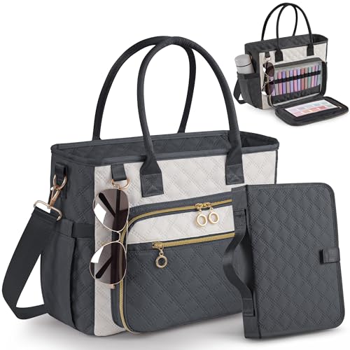 Large Bible Bag with Bible Cover Case for Women,Color-Blocking Quilted Church Tote Bag with Shoulder Strap, Christian Gifts for Women(Gray) - color: Beige/Gray