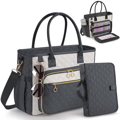 Large Bible Bag with Bible Cover Case for Women,Color-Blocking Quilted Church Tote Bag with Shoulder Strap, Christian Gifts for Women(Gray) - color: Beige/Gray