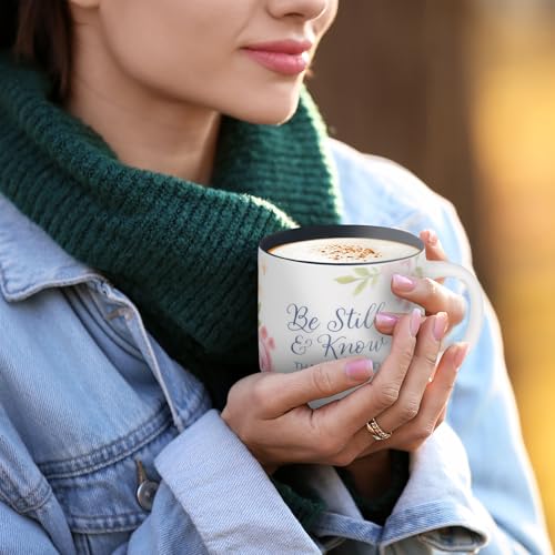Christian Art Gifts Inspiring Ceramic Coffee Mug for Women: Psalm 46:10 - color: Be Still/White & Navy, size: 14 Ounces