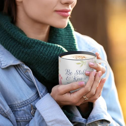 Christian Art Gifts Inspiring Ceramic Coffee Mug for Women: Psalm 46:10 - color: Be Still/White & Navy, size: 14 Ounces