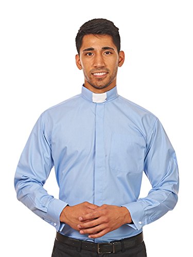 Men's Long Sleeves Tab Collar Clergy Shirt Black - color: Light Blue, size: 16"-16.5" Neck 34"-35" Sleeve
